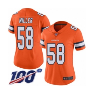 Women's Denver Broncos #58 Von Miller Limited Orange Rush Vapor Untouchable 100th Season Football Jersey