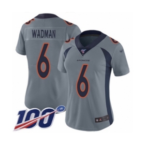 Women's Denver Broncos #6 Colby Wadman Limited Silver Inverted Legend 100th Season Football Jersey