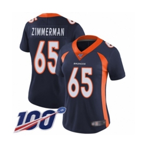 Women's Denver Broncos #65 Gary Zimmerman Navy Blue Alternate Vapor Untouchable Limited Player 100th Season Football Jersey