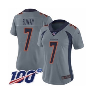 Women's Denver Broncos #7 John Elway Limited Silver Inverted Legend 100th Season Football Jersey