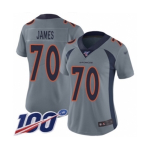 Women's Denver Broncos #70 Ja'Wuan James Limited Silver Inverted Legend 100th Season Football Jersey