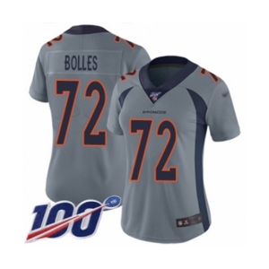 Women's Denver Broncos #72 Garett Bolles Limited Silver Inverted Legend 100th Season Football Jersey