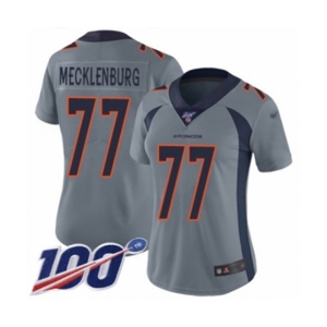 Women's Denver Broncos #77 Karl Mecklenburg Limited Silver Inverted Legend 100th Season Football Jersey