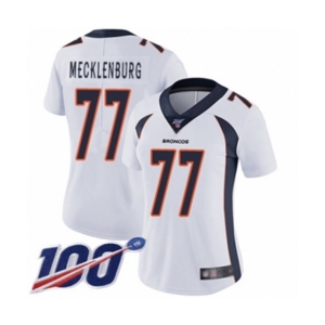 Women's Denver Broncos #77 Karl Mecklenburg White Vapor Untouchable Limited Player 100th Season Football Jersey