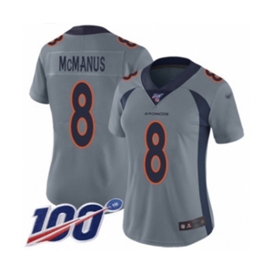 Women's Denver Broncos #8 Brandon McManus Limited Silver Inverted Legend 100th Season Football Jersey