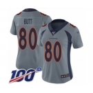 Women's Denver Broncos #80 Jake Butt Limited Silver Inverted Legend 100th Season Football Jersey