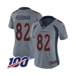 Women's Denver Broncos #82 Jeff Heuerman Limited Silver Inverted Legend 100th Season Football Jersey