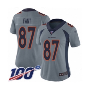 Women's Denver Broncos #87 Noah Fant Limited Silver Inverted Legend 100th Season Football Jersey