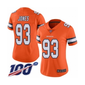 Women's Denver Broncos #93 Dre'Mont Jones Limited Orange Rush Vapor Untouchable 100th Season Football Jersey