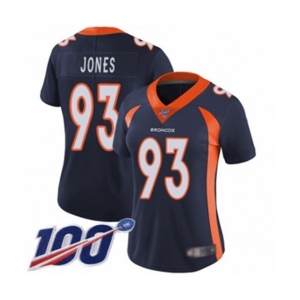 Women's Denver Broncos #93 Dre'Mont Jones Navy Blue Alternate Vapor Untouchable Limited Player 100th Season Football Jersey