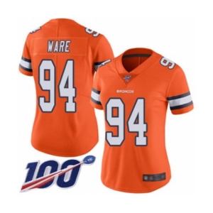 Women's Denver Broncos #94 DeMarcus Ware Limited Orange Rush Vapor Untouchable 100th Season Football Jersey