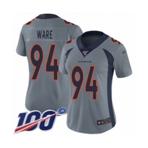 Women's Denver Broncos #94 DeMarcus Ware Limited Silver Inverted Legend 100th Season Football Jersey