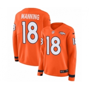 Women's Nike Denver Broncos #18 Peyton Manning Limited Orange Therma Long Sleeve NFL Jersey