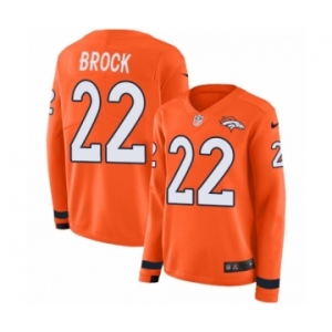 Women's Nike Denver Broncos #22 Tramaine Brock Limited Orange Therma Long Sleeve NFL Jersey