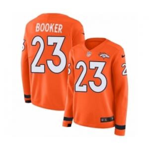 Women's Nike Denver Broncos #23 Devontae Booker Limited Orange Therma Long Sleeve NFL Jersey