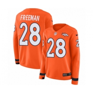 Women's Nike Denver Broncos #28 Royce Freeman Limited Orange Therma Long Sleeve NFL Jersey