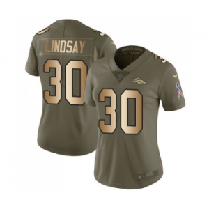 Women's Nike Denver Broncos #30 Phillip Lindsay Limited Olive Gold 2017 Salute to Service NFL Jersey