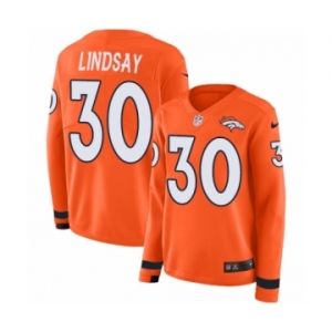 Women's Nike Denver Broncos #30 Phillip Lindsay Limited Orange Therma Long Sleeve NFL Jersey