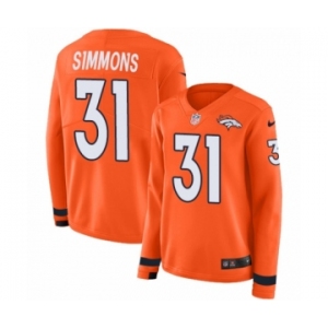 Women's Nike Denver Broncos #31 Justin Simmons Limited Orange Therma Long Sleeve NFL Jersey