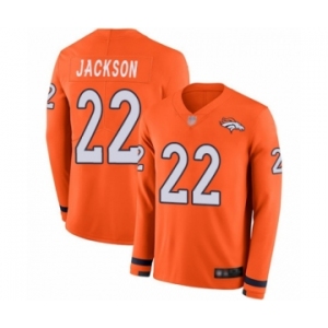 Youth Denver Broncos #22 Kareem Jackson Limited Orange Therma Long Sleeve Football Jersey