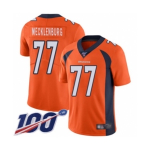 Youth Denver Broncos #77 Karl Mecklenburg Orange Team Color Vapor Untouchable Limited Player 100th Season Football Jersey