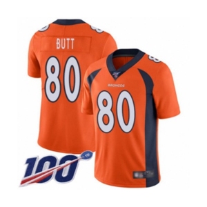 Youth Denver Broncos #80 Jake Butt Orange Team Color Vapor Untouchable Limited Player 100th Season Football Jersey