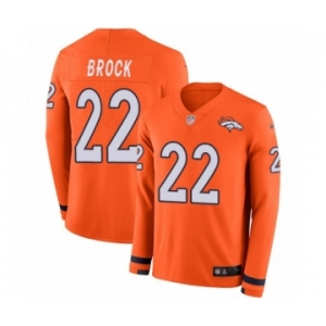 Youth Nike Denver Broncos #22 Tramaine Brock Limited Orange Therma Long Sleeve NFL Jersey