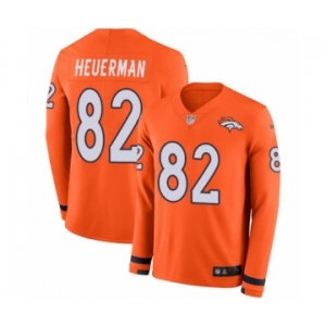 Youth Nike Denver Broncos #82 Jeff Heuerman Limited Orange Therma Long Sleeve NFL Jersey