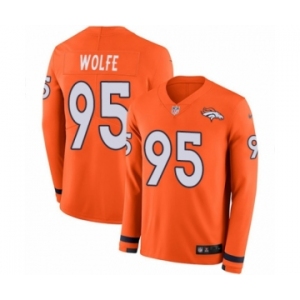 Youth Nike Denver Broncos #95 Derek Wolfe Limited Orange Therma Long Sleeve NFL Jersey