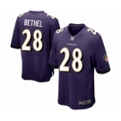Men's Baltimore Ravens #28 Justin Bethel Game Purple Team Color Football Jersey