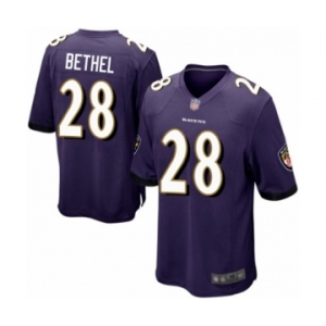 Men's Baltimore Ravens #28 Justin Bethel Game Purple Team Color Football Jersey