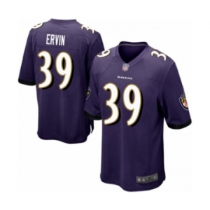 Men's Baltimore Ravens #39 Tyler Ervin Game Purple Team Color Football Jersey