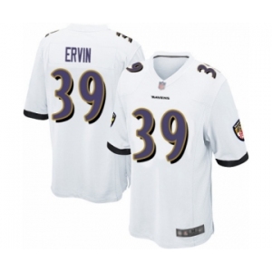 Men's Baltimore Ravens #39 Tyler Ervin Game White Football Jersey