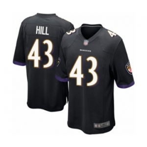 Men's Baltimore Ravens #43 Justice Hill Game Black Alternate Football Jersey