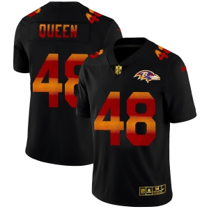 Baltimore Ravens #48 Patrick Queen Men's Black Nike Red Orange Stripe Vapor Limited NFL Jersey