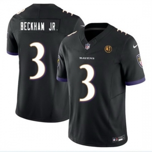 Men Baltimore Ravens #3 Odell Beckham Jr Black 2023 F U S E With John Madden Patch Vapor Limited Football Jersey