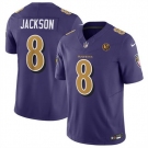 Men Baltimore Ravens #8 Lamar Jackson Purple 2023 F U S E With John Madden Patch Color Rush Limited Stitched Football Jersey