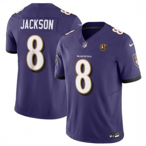 Men Baltimore Ravens #8 Lamar Jackson Purple 2023 F U S E With John Madden Patch Vapor Limited Football Jersey