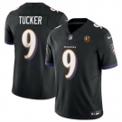 Men Baltimore Ravens #9 Justin Tucker Black 2023 F U S E With John Madden Patch Vapor Limited Stitched Football Jersey