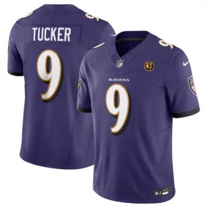 Men Baltimore Ravens #9 Justin Tucker Purple 2023 F U S E With John Madden Patch Vapor Limited Stitched Football Jersey