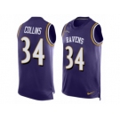 Men Nike Baltimore Ravens #34 Alex Collins Elite Purple Player Name & Number Tank Top NFL Jersey