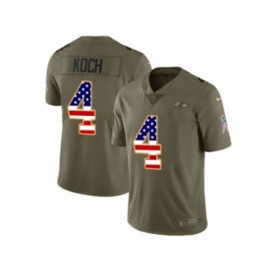 Men Nike Baltimore Ravens #4 Sam Koch Limited Olive USA Flag Salute to Service NFL Jersey