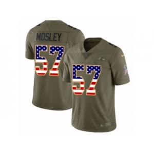 Men Nike Baltimore Ravens #57 C.J. Mosley Limited Olive USA Flag Salute to Service NFL Jersey