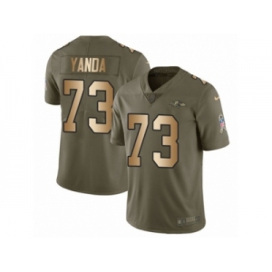 Men Nike Baltimore Ravens #73 Marshal Yanda Limited Olive Gold Salute to Service NFL Jersey