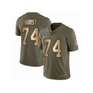 Men Nike Baltimore Ravens #74 James Hurst Limited Olive Gold Salute to Service NFL Jersey