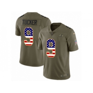 Men Nike Baltimore Ravens #9 Justin Tucker Limited Olive USA Flag Salute to Service NFL Jersey