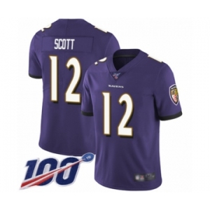 Men's Baltimore Ravens #12 Jaleel Scott Purple Team Color Vapor Untouchable Limited Player 100th Season Football Jersey