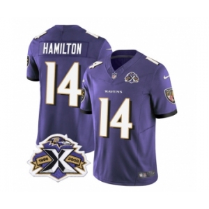 Men's Baltimore Ravens #14 Kyle Hamilton Purple 2023 F.U.S.E With Patch Throwback Vapor Limited Stitched Jersey