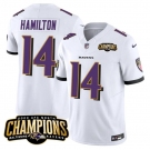 Men's Baltimore Ravens #14 Kyle Hamilton White 2023 F.U.S.E. AFC North Champions Vapor Limited Football Stitched Jersey