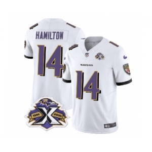 Men's Baltimore Ravens #14 Kyle Hamilton White 2023 F.U.S.E With Patch Throwback Vapor Limited Stitched Jersey